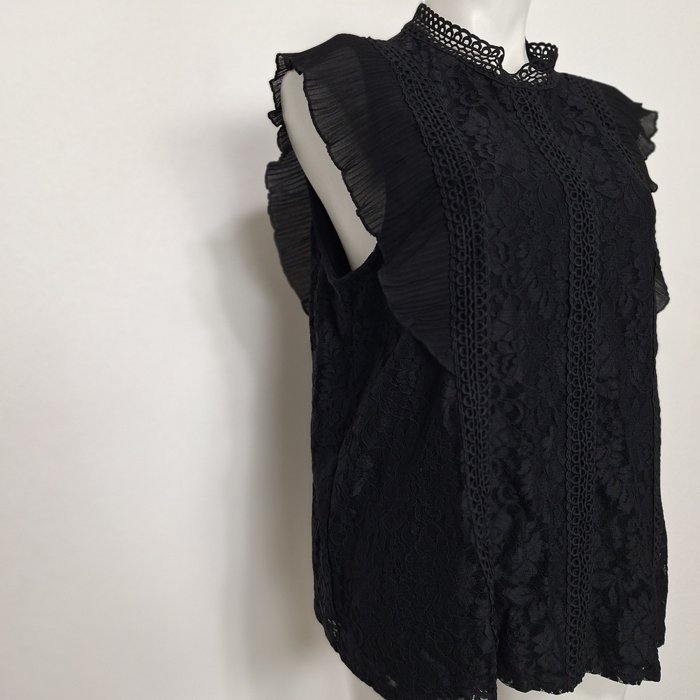 Cable & Gauge Black Romantic Goth Witchy Floral High Neck Lace Blouse Size M/L - Picture 5 of 16